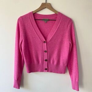 100% Cashmere Cropped V-neck Cardigan Sweater Pink